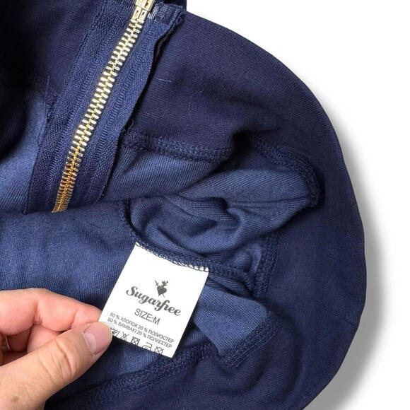 Sugarfree Navy Blue Velour Zip-Up Hoodie Gold Hardware Size M Y2K Angle Heart - Picture 8 of 9